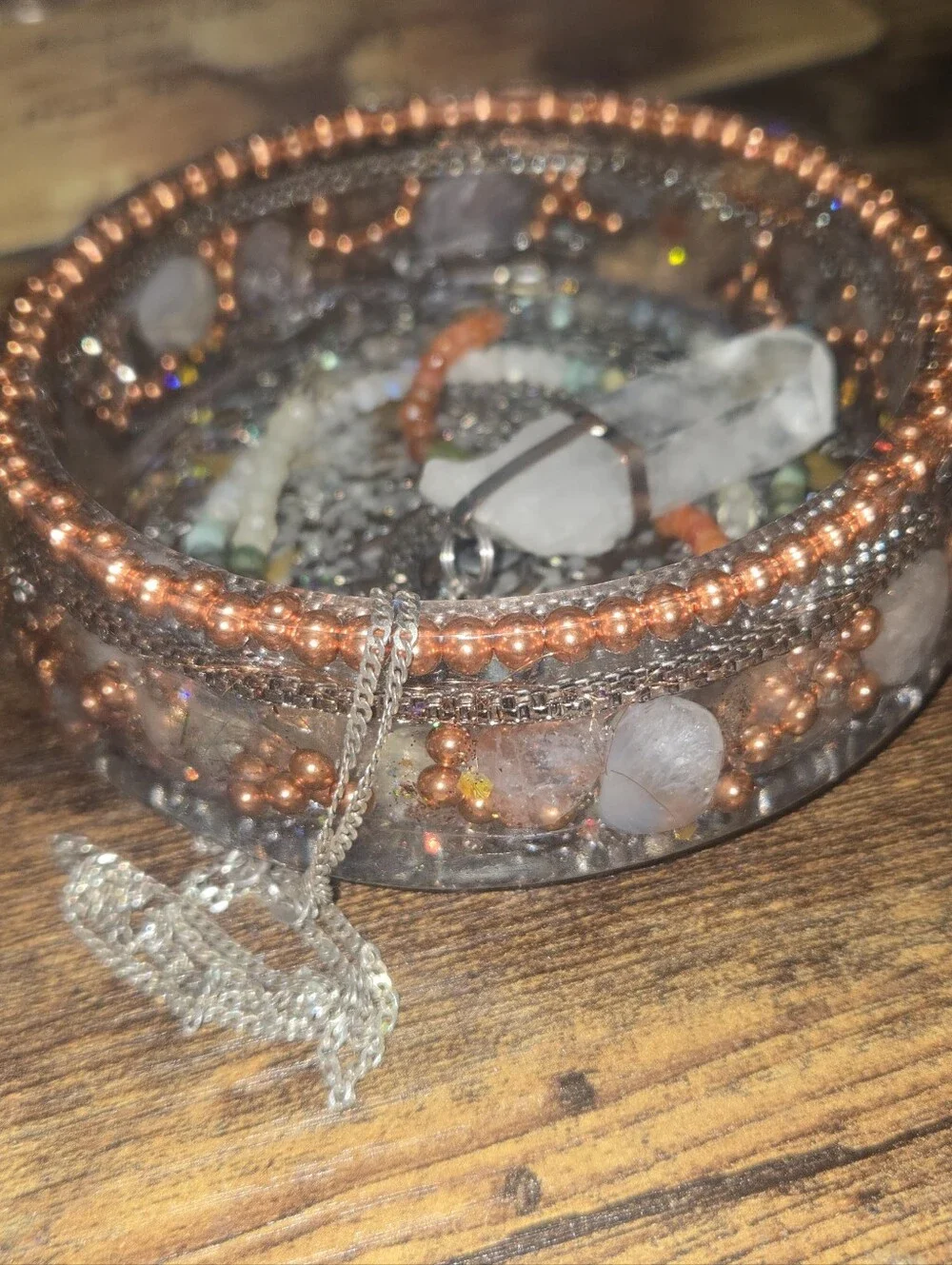 Orgonite Crystal Charging Dish Trinket Tray Copper Quartz & Resin EMF Protection